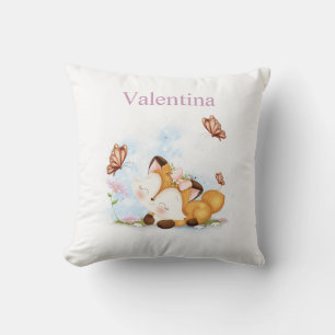 Whimsical Girl Fox & Butterfly Pillow Custom Name