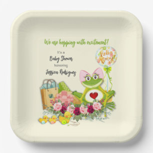 Whimsical Girl Frog Baby Shower Personalized Paper Plate