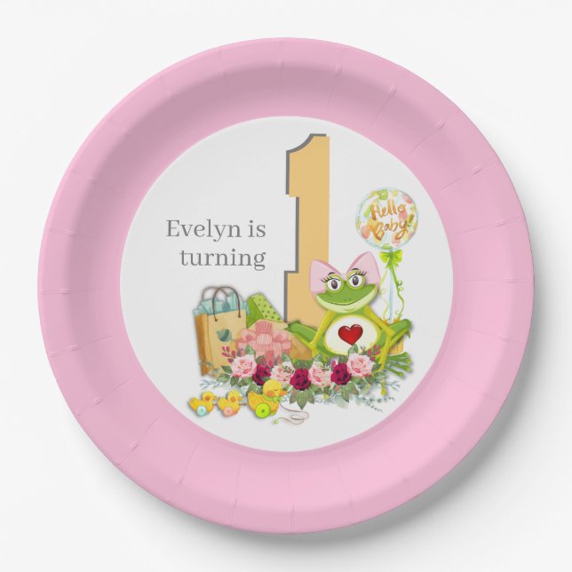 Whimsical Girl Frog | Personalised Birthday Paper Plate (Front)