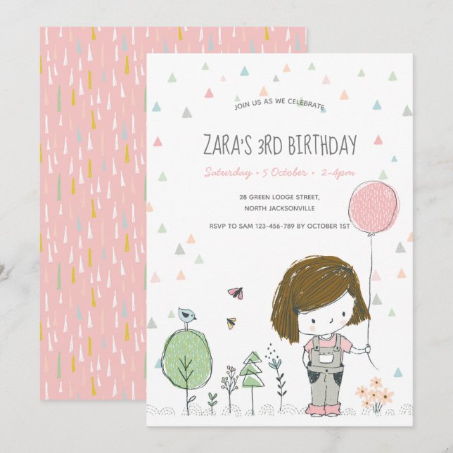 Whimsical Girl Kids Toddlers Birthday Invitation (Front/Back)