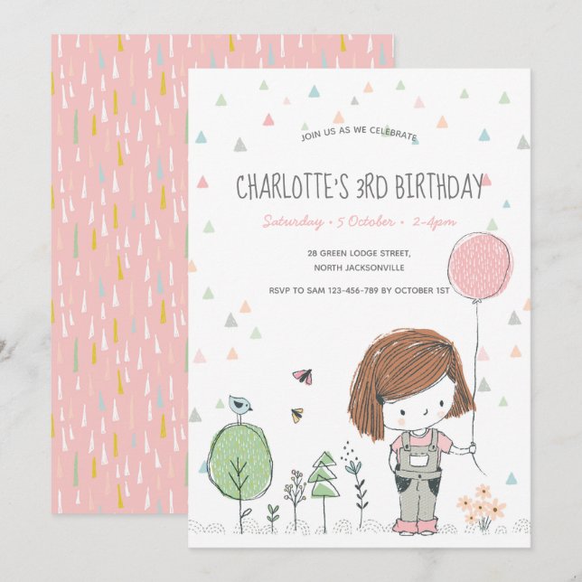 Whimsical Girl Kids Toddlers Birthday Invitation (Front/Back)