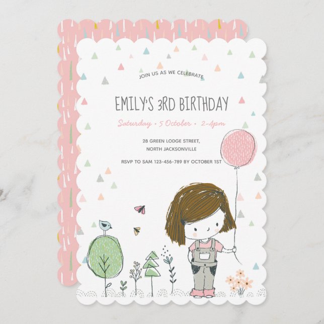 Whimsical Girl Kids Toddlers Birthday Invitation (Front/Back)
