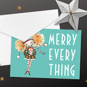 Whimsical Girl Merry Everything  Christmas Card