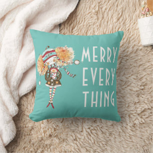 Whimsical Girl Merry Everything  Christmas  Cushion