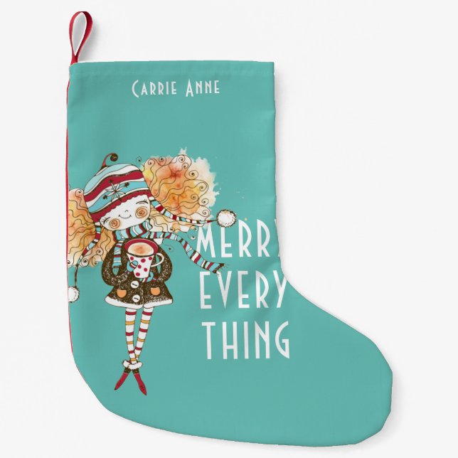 Whimsical Girl Merry Everything Personalised Small Christmas Stocking (Front)