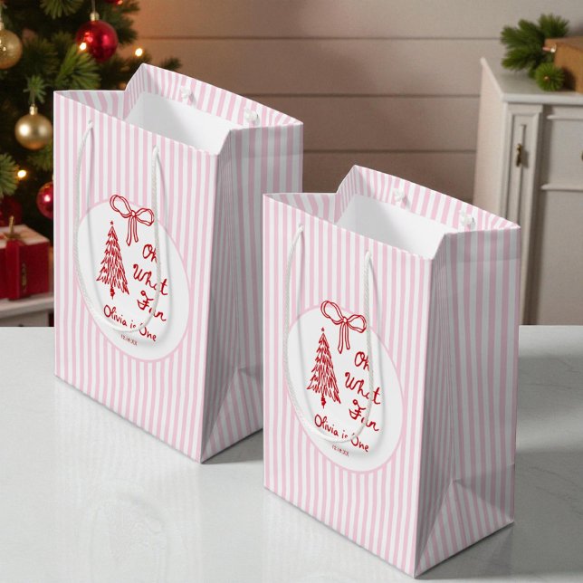 Whimsical Girl Oh What Fun 1st Birthday Party Medium Gift Bag (Creator Uploaded)