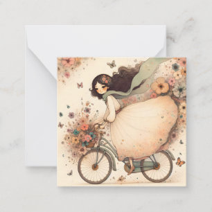Whimsical Girl on a Bicycle Card