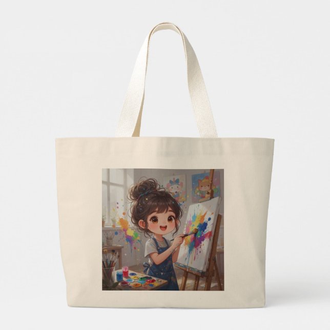 Whimsical Girl Painter Tote Bag (Back)