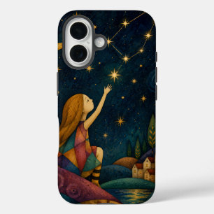 WHIMSICAL GIRL REACHING FOR STARS iPhone 16 CASE