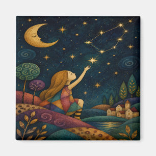 WHIMSICAL GIRL REACHING FOR STARS  MAGNET