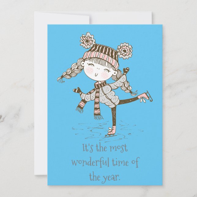 Whimsical Girl Skating Holiday Card (Front)
