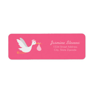 Whimsical Girl Stork Baby Shower Return Address Label
