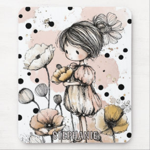 Whimsical Girl Watercolor with Floral Accents (5) Mouse Pad