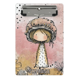 Whimsical Girl Watercolor with Floral Accents (7) Mini Clipboard