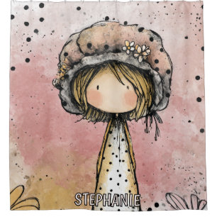 Whimsical Girl Watercolor with Floral Accents (7) Shower Curtain