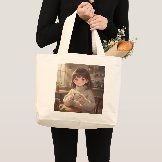 Whimsical Girl with Coffee Tote Bag (Front (Product))