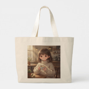 Whimsical Girl with Coffee Tote Bag