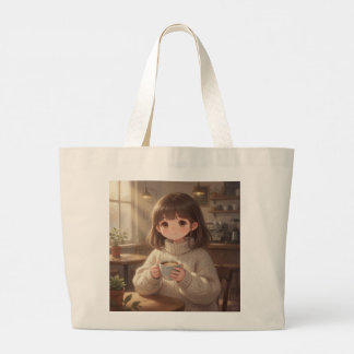 Whimsical Girl with Coffee Tote Bag
