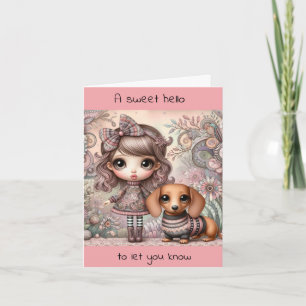 Whimsical Girl with Dachshund Card