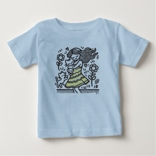 "Whimsical Girl with Kitten Baby T-Shirt