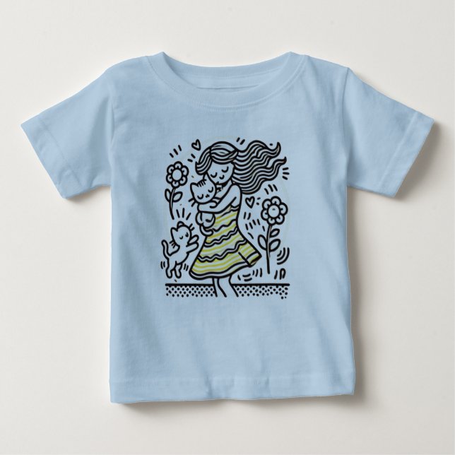 "Whimsical Girl with Kitten Baby T-Shirt (Front)