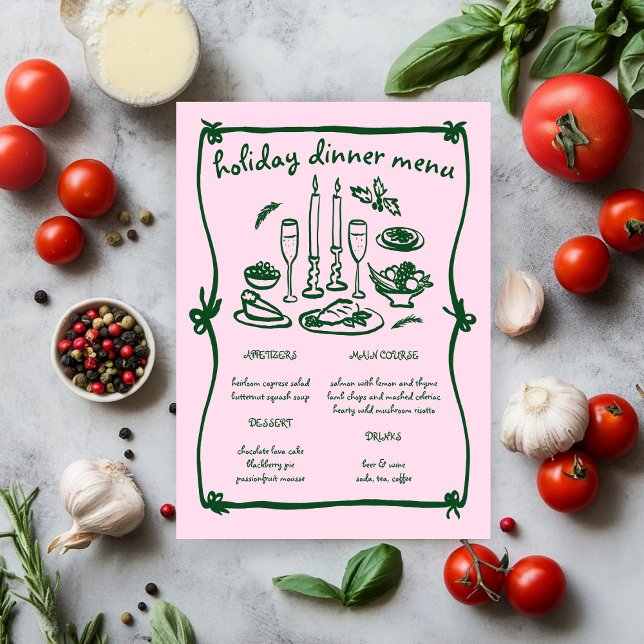 Whimsical Girly Christmas Holiday Dinner Party Menu (Whimsical Girly Christmas Holiday Dinner Party Menu Pink Green
)