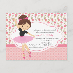 Whimsical Girly Floral Pink Ballerina Birthday Invitation