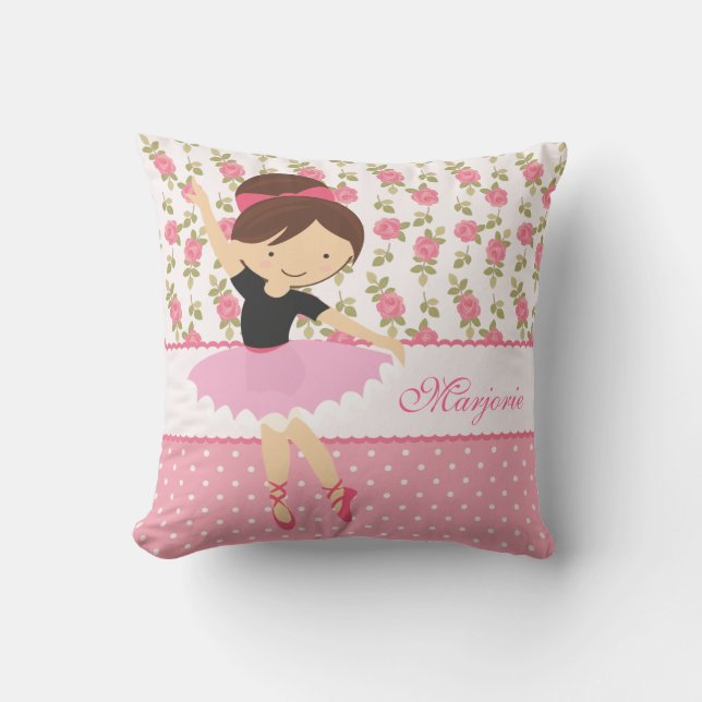 Whimsical Girly Floral Pink Ballerina Personalised Cushion (Front)
