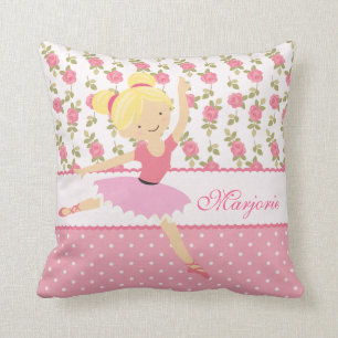 Whimsical Girly Floral Pink Ballerina Personalised Cushion