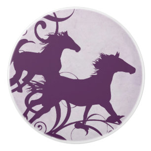 Whimsical Girly Purple Wild Horses Ceramic Knob