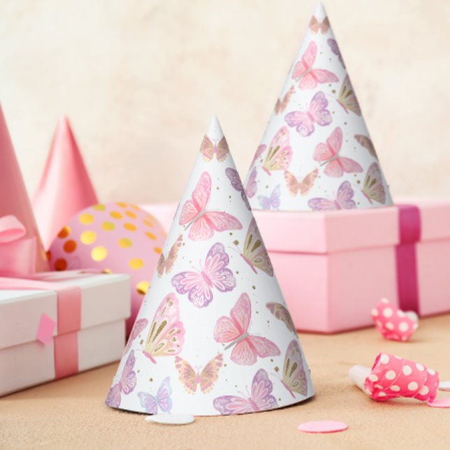 Whimsical Glitter Butterfly Kids Birthday Party Hat (Creator Uploaded)