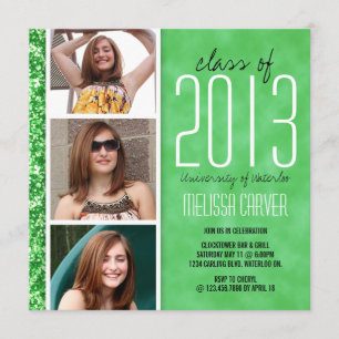 Whimsical Glitter Grad Announcement - Green