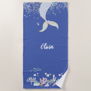Whimsical Glitter Mermaid Beachy Under the Sea  Beach Towel