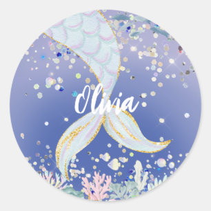 Whimsical Glitter Mermaid Beachy Under the Sea Classic Round Sticker