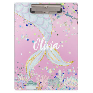 Whimsical Glitter Mermaid Beachy Under the Sea Clipboard
