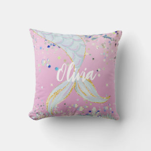 Whimsical Glitter Mermaid Beachy Under the Sea Cushion