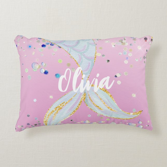 Whimsical Glitter Mermaid Beachy Under the Sea  Decorative Cushion (Front)