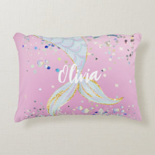 Whimsical Glitter Mermaid Beachy Under the Sea Decorative Cushion