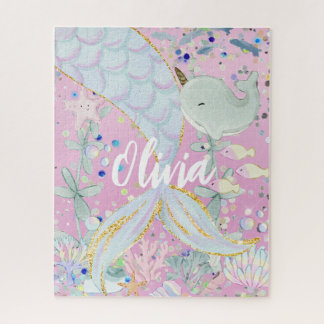 Whimsical Glitter Mermaid Beachy Under the Sea  Jigsaw Puzzle