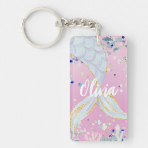 Whimsical Glitter Mermaid Beachy Under the Sea Key Ring