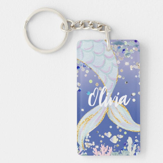 Whimsical Glitter Mermaid Beachy Under the Sea  Key Ring (Front)
