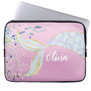 Whimsical Glitter Mermaid Beachy Under the Sea  Laptop Sleeve