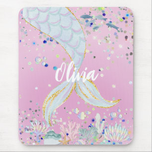 Whimsical Glitter Mermaid Beachy Under the Sea  Mouse Pad