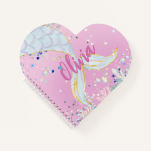 Whimsical Glitter Mermaid Beachy Under the Sea Notebook