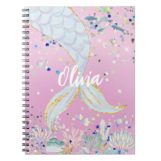 Whimsical Glitter Mermaid Beachy Under the Sea Notebook