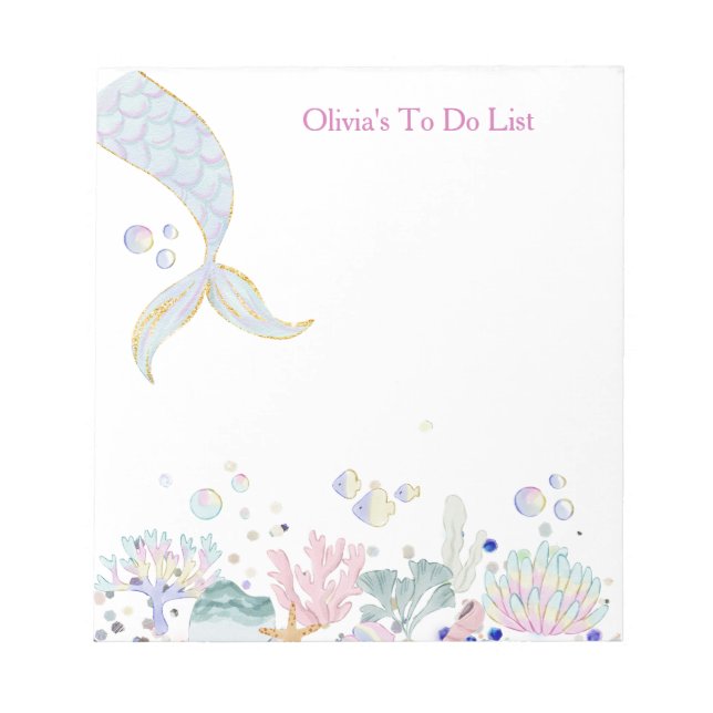 Whimsical Glitter Mermaid Beachy Under the Sea  Notepad (Front)