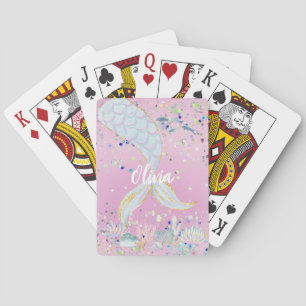 Whimsical Glitter Mermaid Beachy Under the Sea Playing Cards