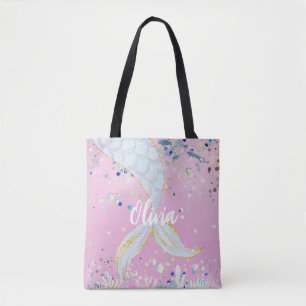 Whimsical Glitter Mermaid Beachy Under the Sea Tote Bag