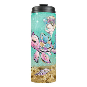 *~* Whimsical Glitter Mermaid Sea Turtle Shells  Thermal Tumbler