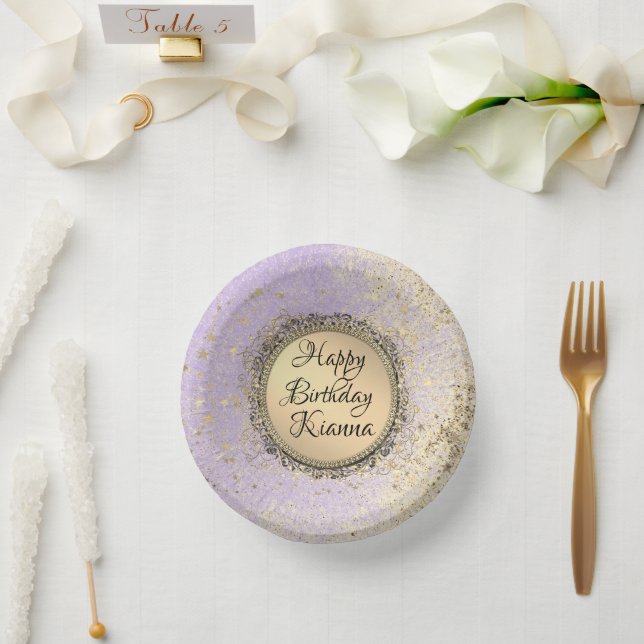 Whimsical Glittery Starry Lavender Birthday  Paper Plate (Wedding)